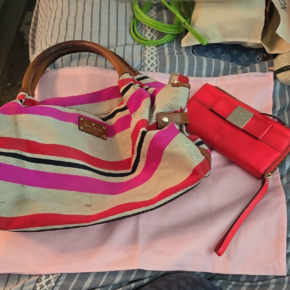 Kate Spade Pink and Red Striped Women's Bag
